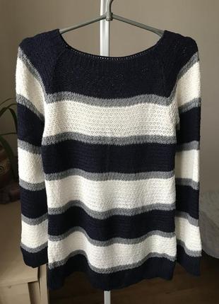 Смугастий теплий вязаний светр1 фото