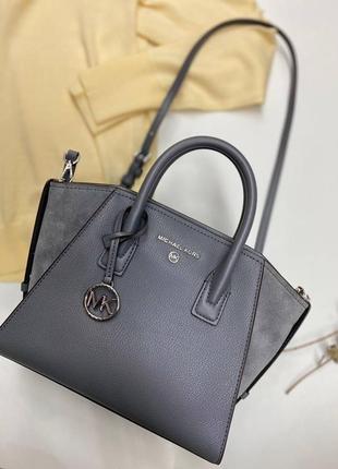 Сумка michael kors серая avril small leather top-zip satchel1 фото