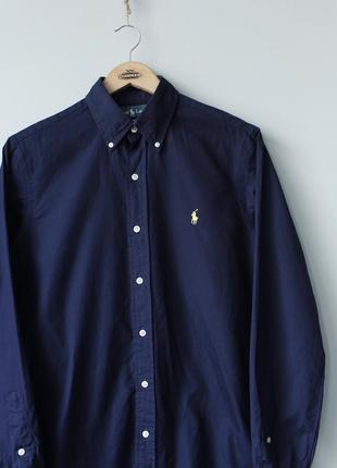 Polo ralph lauren мужская рубашка синяя однотонная с вышитым логотипом классическая s m tommy hilfiger hugo boss2 фото