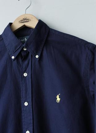 Polo ralph lauren мужская рубашка синяя однотонная с вышитым логотипом классическая s m tommy hilfiger hugo boss3 фото