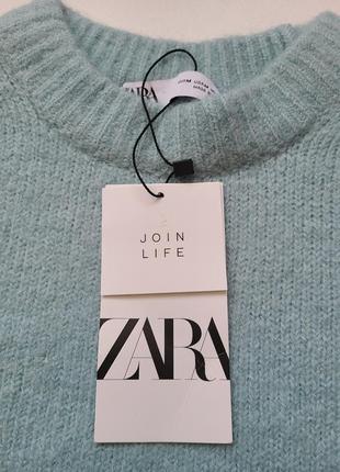 Кофта свитер бирюза короткий кроп топ тёплый шерсь альпака oversize zara m6 фото