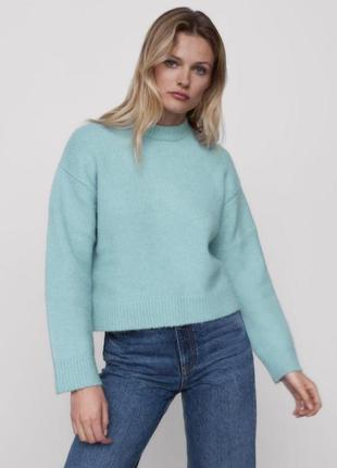 Кофта светр бірюза короткий кроп топ теплий вовна альпака oversize zara m1 фото