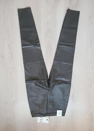 Брюки под кожу леггинсы лосины утепленные хаки темно-зеленые s m zara 8372/235