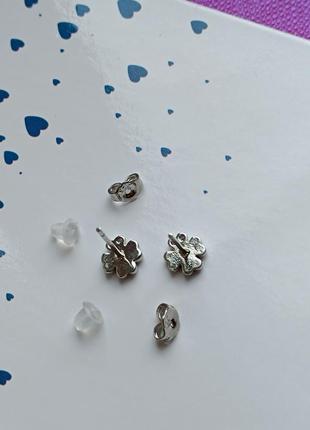 Срібні сережки-цвяшки 925 проби з цирконієм чотирилисник