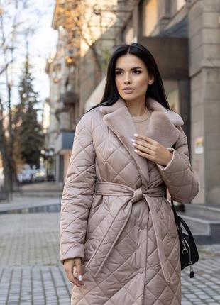 Пальто женское зимнее стеганое, теплое, бренд, какао3 фото