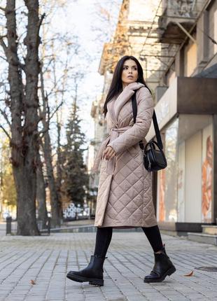 Пальто женское зимнее стеганое, теплое, бренд, какао8 фото
