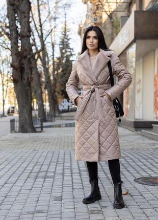 Пальто женское зимнее стеганое, теплое, бренд, какао4 фото