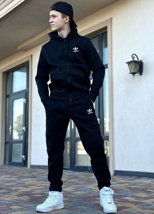 💙 зимний спортивный костюм adidas черный (худи+ брюки)💙