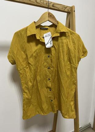 Женская желтая рубашка на короткий рукав женская блуза горчичная рубашка на пуговицы м