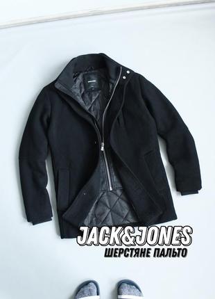 Jack & jones premium шерстяне чоловіче пальто з підкладкою утеплене чорне осіннє джек джонс zara hugo boss tommy hilfiger вовняне
