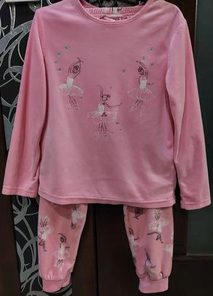 Плюшевый домашний костюм, пижама с балеринами primark розовая 6-8 лет