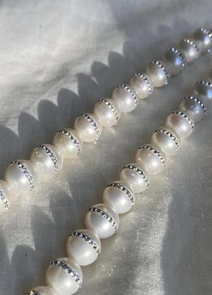 Вечерние ожерелье жемчужины с цирконием серебро 925