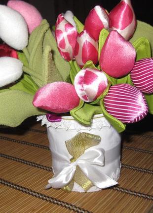 Букет текстильных тюльпанов,ручная работа2 фото