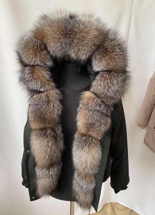 Куртка коротка зимова, бомбер з натуральним трендовим хутром bluefrost блюфрост