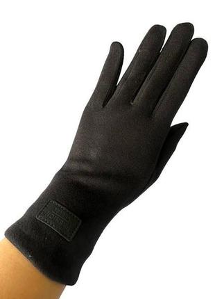 Трикотаж із фліс сенсором чорний жіночі рукавички для роботи на телефоні плоншете3 фото