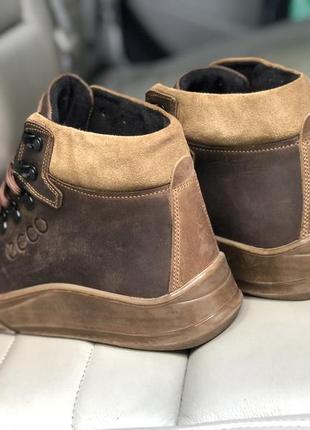 Зимние мужские ботинки коричневые экко5 фото