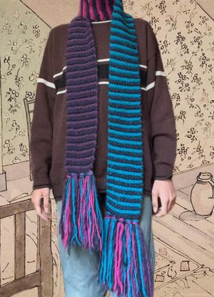 Длинный теплый винтажный шарф цветной альт эмо у2к