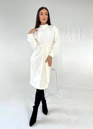 Теплое платье из ангоры меди с разрезами рукавами фонариками с поясом тепла свободного кроя оверсайз9 фото