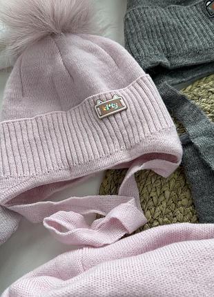 Зимний комплект шапка+снуд 💫🤗 натуральный бубон ✅