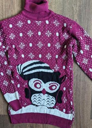 Новорічний светр принт сова2 фото