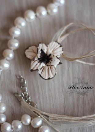Сережки і кулон з квітами ручної роботи "шоколадні гладіолуси"5 фото