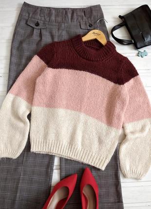 Теплый комбинированный свитер