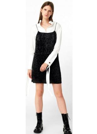 Сарафан, платье mango на тонких бретельках в мелкую плиссировку и пайетки.