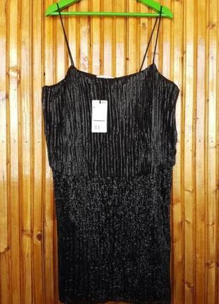 Сарафан, платье mango на тонких бретельках в мелкую плиссировку и пайетки.