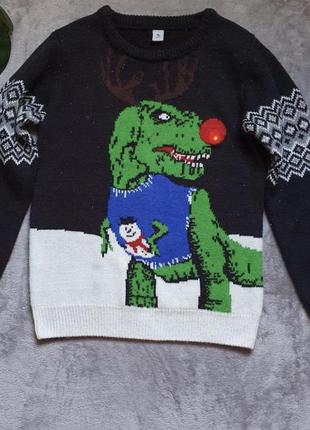 Шикарный новогодний свитерик. свитер с динозавром.