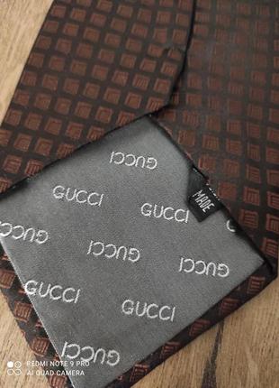 Краватка gucci бренд коричнева шовк 💯 принт абстракція квадрат3 фото
