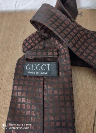 Краватка gucci бренд коричнева шовк 💯 принт абстракція квадрат2 фото