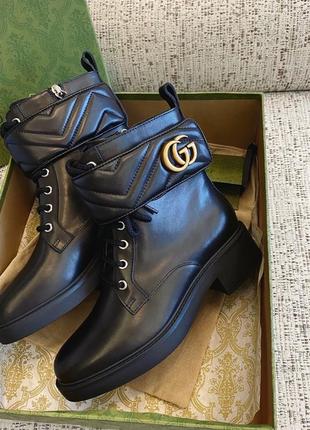 Ботинки ботильоны сапоги кожаные gucci с пряжкой gg2 фото