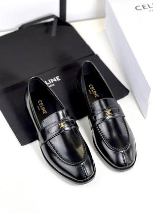 Туфли лоферы женские кожаные черные брендовые в стиле celine