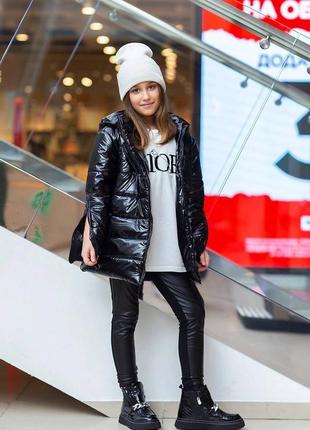 Подовжена куртка підліток (весна-осінь) мод дое-2388, чорний розмір 128-134