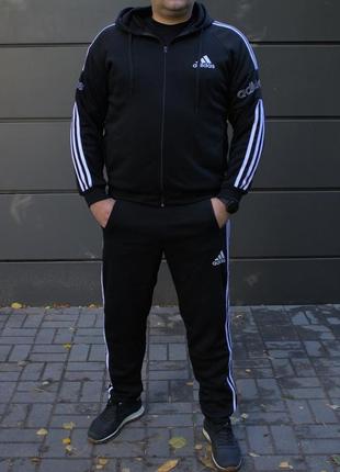 Батал великі розміри! чоловічий спортивний костюм адідас теплий на флісі комплект зіп худі і штани  в стилі adidas1 фото