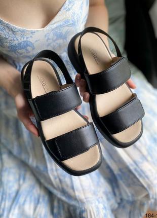 Женские кожаные босоножки на липучках черного цвета6 фото