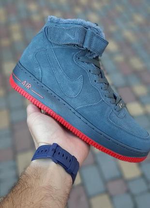 Nike air force 1 высокие серые кроссовки мужские замшевые зимние с мехом топ качество зима ботинки сапоги высокие теплые найк форс2 фото