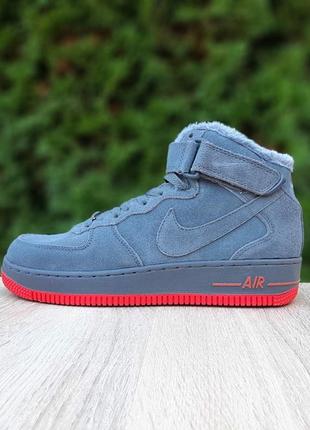 Nike air force 1 высокие серые кроссовки мужские замшевые зимние с мехом топ качество зима ботинки сапоги высокие теплые найк форс9 фото