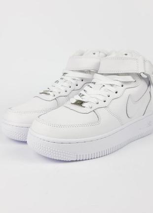 Nike air force 1 высокие белые полностью кроссовки женские кожаные зимние с мехом топ качество зима ботинки сапоги высокие теплые найк форс8 фото