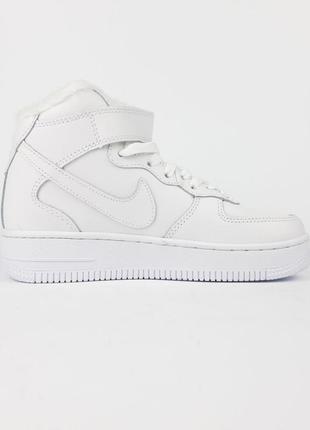 Nike air force 1 высокие белые полностью кроссовки женские кожаные зимние с мехом топ качество зима ботинки сапоги высокие теплые найк форс5 фото