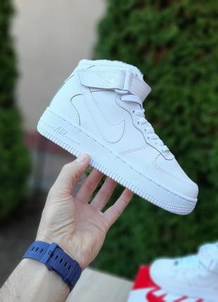 Nike air force 1 высокие белые полностью кроссовки женские кожаные зимние с мехом топ качество зима ботинки сапоги высокие теплые найк форс2 фото