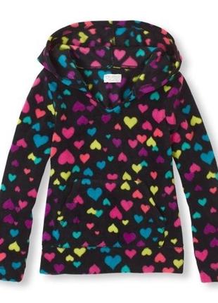 Флісова кофта фліс светр для дівчинки фліска з капюшоном usa сердця сердечки яскрава