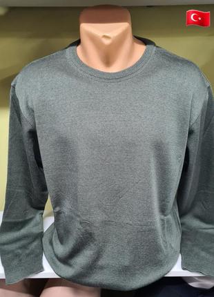 Светр однотонний чоловічій, класичний базовий светр реглан, тонкий светр вовна туреччина, светр оливка хакі