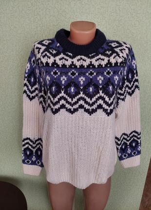 Теплый свитер tcm tchibo молочный в орнамент с шерстью4 фото