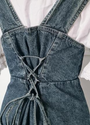Крутой невероятный классный стильный винтажный австрийский джинсовый сарафан платье ретро винтаж деним дырдль6 фото