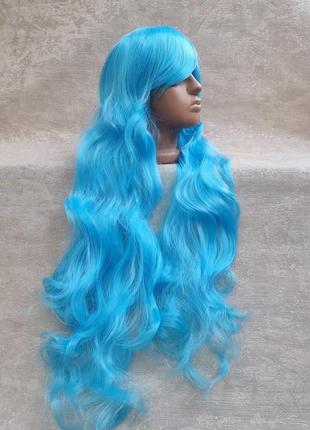 Голубий парик с длинными волосами термо парик голубой длинный