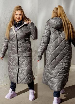 Стеганое женское пальто на еврозима 46-68 размеры3 фото