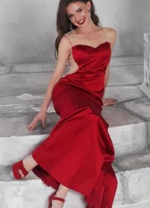 Красное вечернее элегантное  платье в пол.5 фото