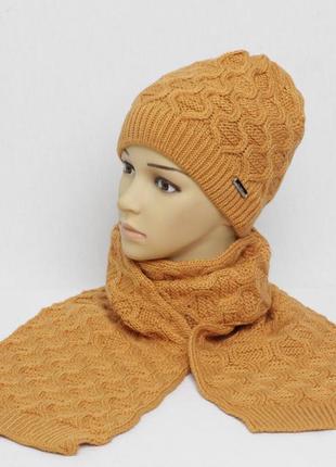 Зимова шапка+шарф  комплект ар08 пісок1 фото