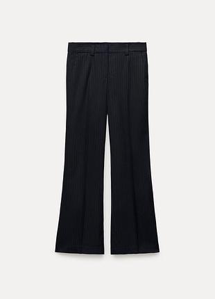 Прямые брюки синие в мелкую полоску zara new